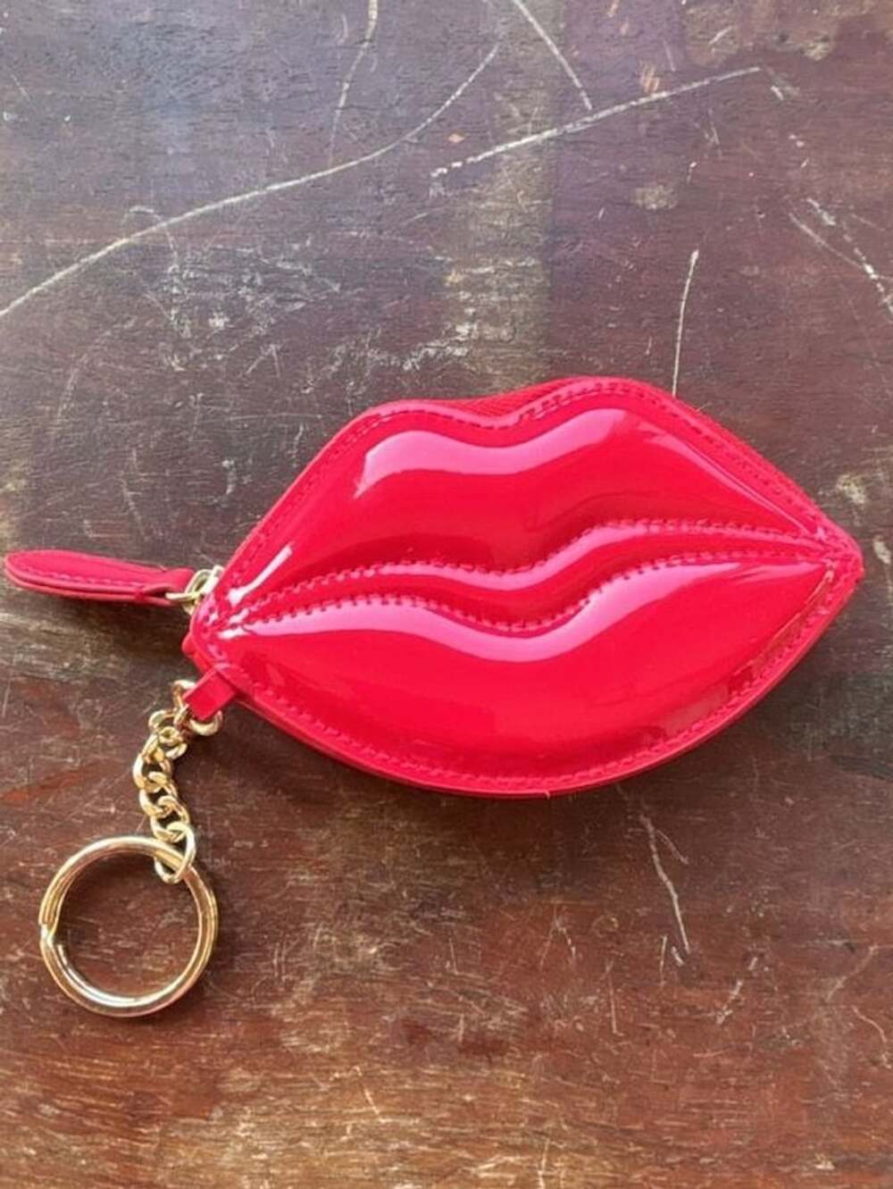 Victoria's Secret Red Patent Lips Kiss Coin Purse Keychain